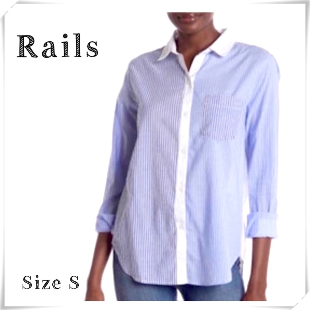 RAILS Stripe Regular Fit Casual Bottom Down Shirt in  Blue with White Size S